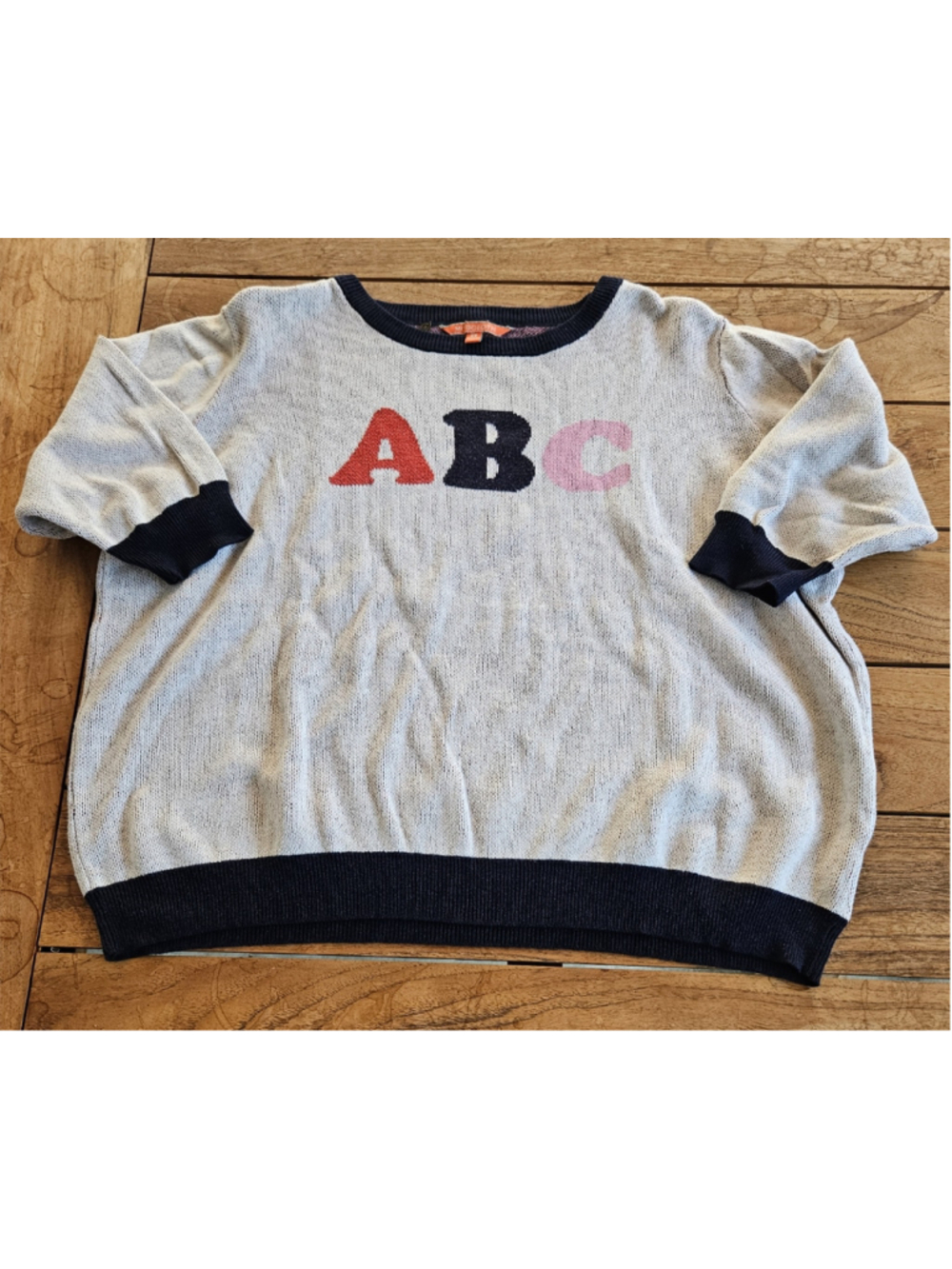 ModCloth ABC Graphic Knit Pullover Sweater - Grey/Navy - Size 2X